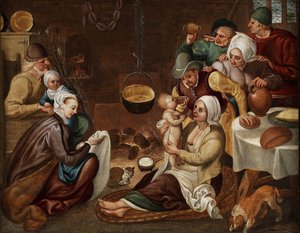 Escena de género doméstico de Workshop of Marten van Cleve